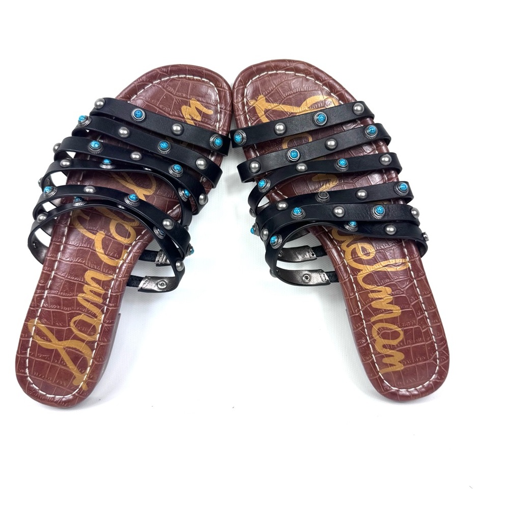 Sam Edelman Brea 2 black multi strap leather sandal w turquoise and silver Sz 7 - Picture 13 of 16